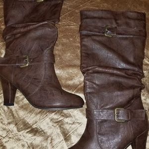 Dark Brown Leather Boot with Heel